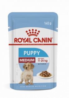 Ração Royal Canin Sachê Size Health Nutrition Puppy Wet para Cães Filhotes Raças Médias Carne 140 g