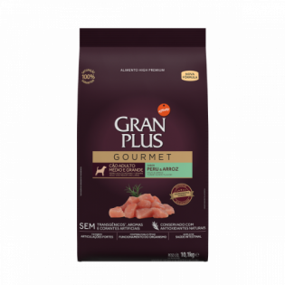 Ração Seca GranPlus Gourmet Peru & Arroz para Cães Adultos Raças Médias e Grandes Frango 10