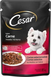 Ração Úmida Cesar Sachê Cortes Selecionados Sabor Carne Assada ao Molho para Cães Adultos Cordeiro Cereais 85 g