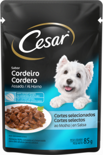 Ração Úmida Cesar Sachê Cortes Selecionados Sabor Cordeiro Assado ao Molho para Cães Adultos Frango 85 g
