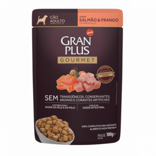 Ração Úmida GranPlus Gourmet Sachê Salmão & Frango para Cães Adultos Peixe 100 g