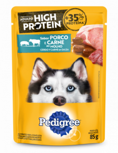 Ração Úmida Pedigree High Protein Sachê Porco e Carne Ao Molho para Cães Adultos Carne Vegetais 85 g
