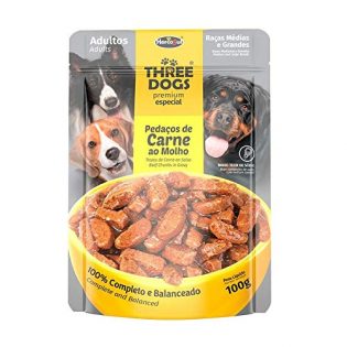 Ração Úmida Sachê Three Dog para Cães Adultos de Médio e Grande Porte Sabor Carne 100g  100 g