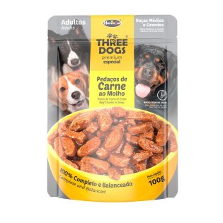 Ração Úmida Three Dogs Original Adultos Raças Médias e Grande Sachê 100 g