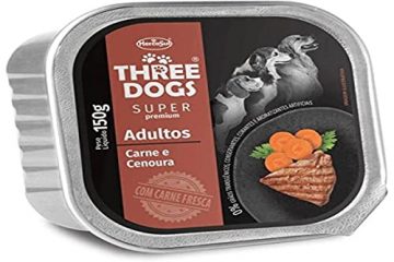 Ração Úmida Three Dogs Super Premium Patê Carne e Cenoura para Cães Adultos Cordeiro Cereais 150 g