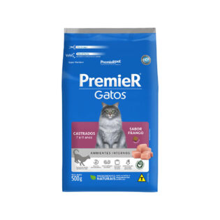 Ração Seca Premier Pet Ambientes Internos Frango 7 a 11 Anos para Gatos Castrados Frango Cereais 500 g