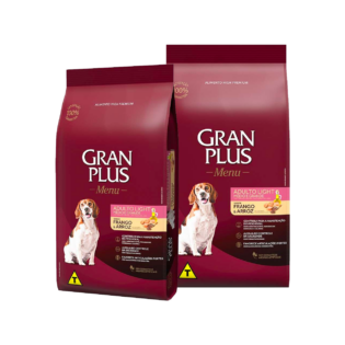 Ração GranPlus Menu Light Frango e Arroz para Cães Adultos Raças Médias e Grandes Frango Cereais 18 kg