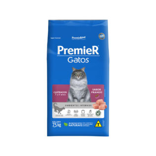 Ração Seca Premier Pet Ambientes Internos Frango 7 a 11 Anos para Gatos Castrados Frango Cereais 7